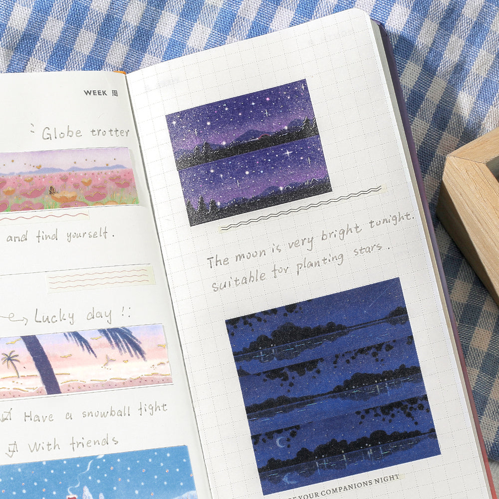 BGM Foil Stamping Masking Tape: Dreamscape in Starry Sky — BGM washi tape — decorative Japanese paper tape for journaling and craft, at Cityluxe Singapore