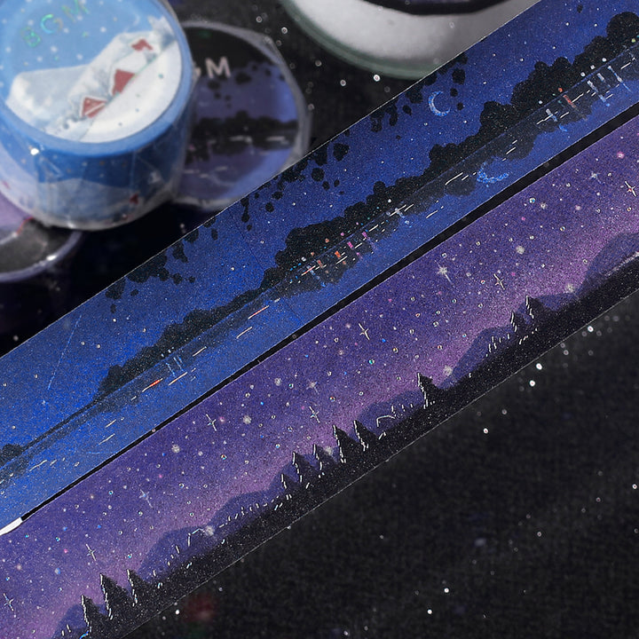 BGM Foil Stamping Masking Tape: Dreamscape in Starry Sky — BGM washi tape — decorative Japanese paper tape for journaling and craft, at Cityluxe Singapore