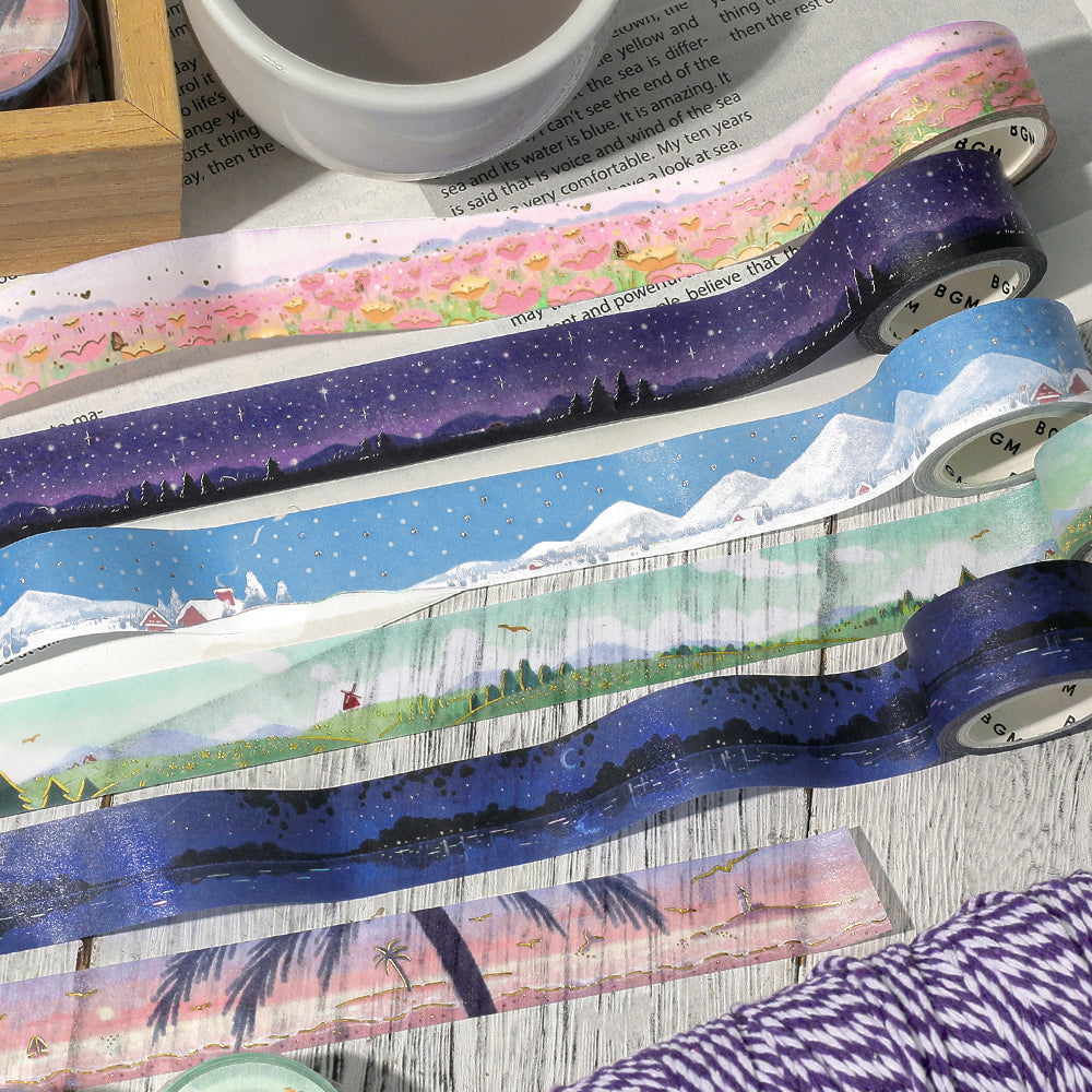 BGM Foil Stamping Masking Tape: Dreamscape in Starry Sky — BGM washi tape — decorative Japanese paper tape for journaling and craft, at Cityluxe Singapore