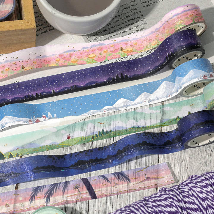 BGM Foil Stamping Masking Tape: Dreamscape in Starry Sky — BGM washi tape — decorative Japanese paper tape for journaling and craft, at Cityluxe Singapore