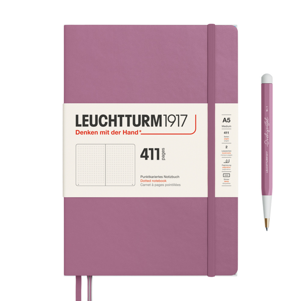 Leuchtturm1917 A5 Medium Hardcover Notebook (Thick, 411 Pages) - Dotted / Dusty Rose — front cover