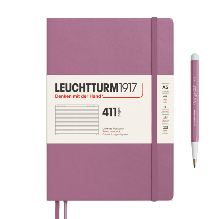 Leuchtturm1917 A5 Medium Hardcover Notebook (Thick, 411 Pages) in Ruled / Dusty Rose — Leuchtturm1917 notebook — quality writing journal with premium paper, at Cityluxe Singapore stationery store