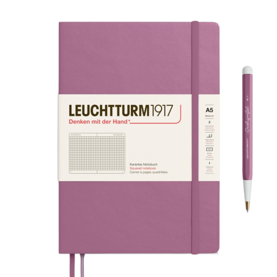 Leuchtturm1917 A5 Medium Hardcover Notebook in Squared / Dusty Rose — Leuchtturm1917 notebook — quality writing journal with premium paper, at Cityluxe Singapore stationery store