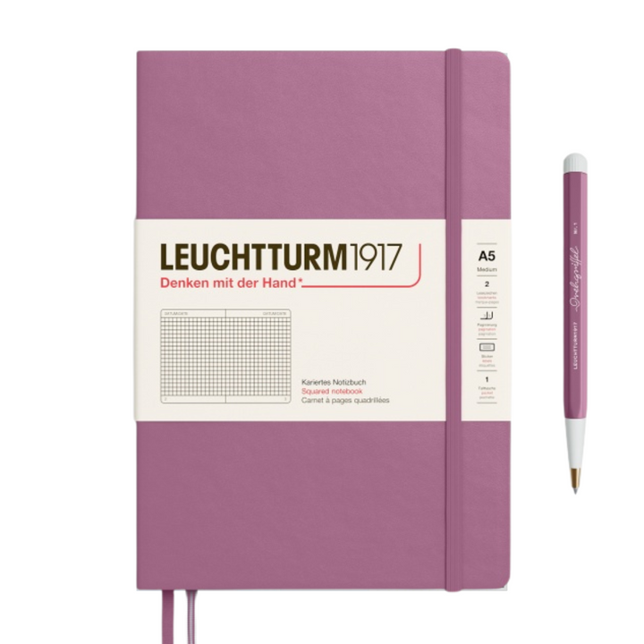 Leuchtturm1917 A5 Medium Hardcover Notebook in Squared / Dusty Rose — Leuchtturm1917 notebook — quality writing journal with premium paper, at Cityluxe Singapore stationery store