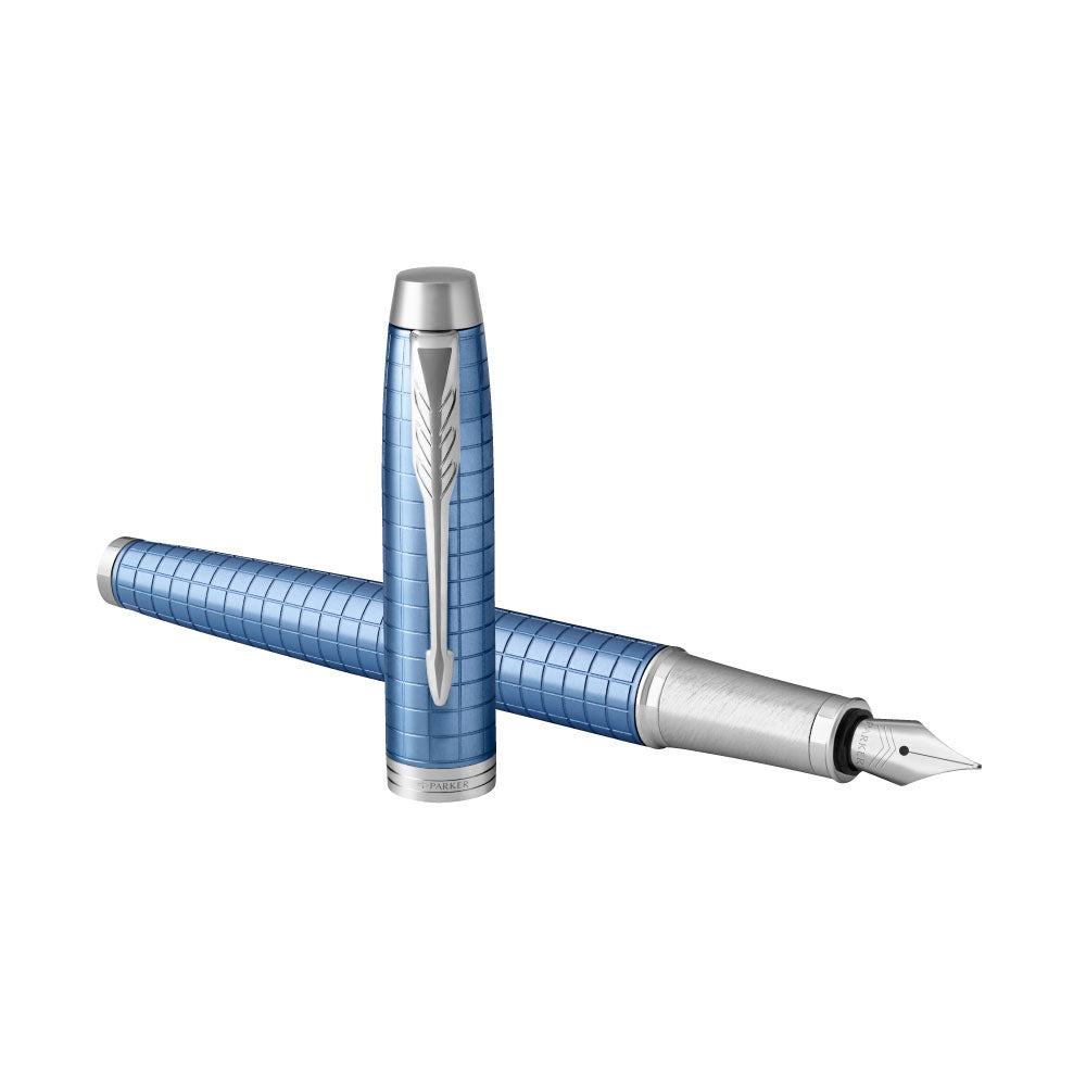 Parker IM Premium Fountain Pen in Blue with Chrome Trims — Parker fountain pen — precision nib writing instrument, at Cityluxe Singapore stationery store