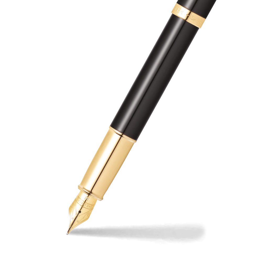 Sheaffer 100 E9322 Glossy Black With Gold Trims Fountain Pen (WW30) — Sheaffer fountain pen — precision nib writing instrument, at Cityluxe Singapore stationery store