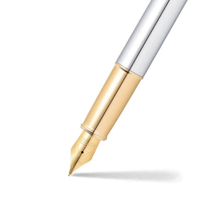 Sheaffer 100 E9340 Fountain Pen - Bright Chrome with Gold-tone Trims