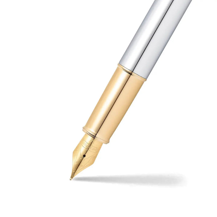 Sheaffer 100 E9340 Bright Chrome With Gold Trims Fountain Pen  Nib(WW30) — Sheaffer fountain pen — precision nib writing instrument, at Cityluxe Singapore stationery store