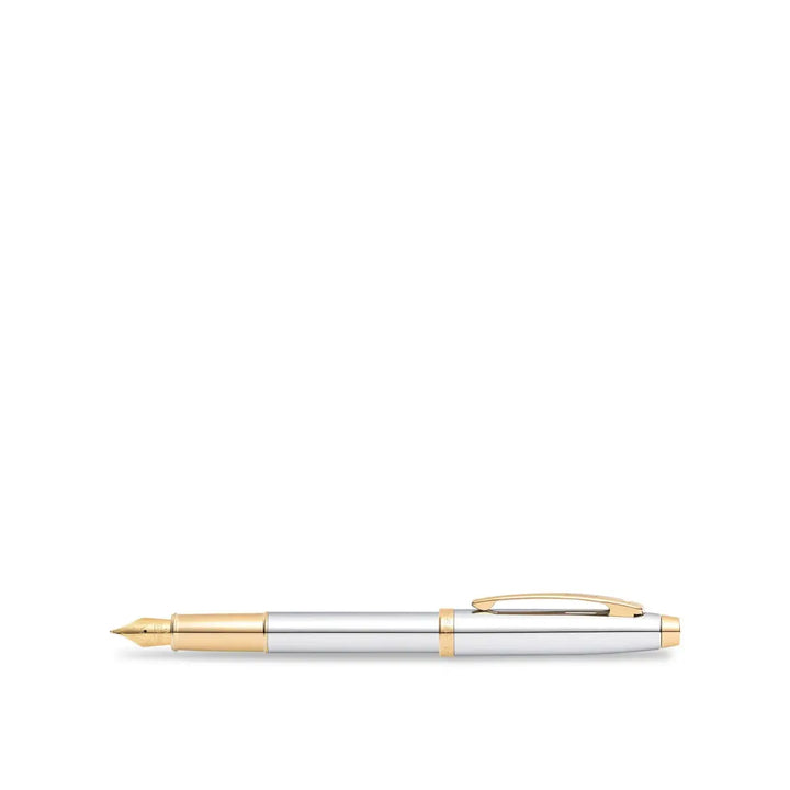 Sheaffer 100 E9340 Bright Chrome With Gold Trims Fountain Pen  Nib(WW30) — Sheaffer fountain pen — precision nib writing instrument, at Cityluxe Singapore stationery store