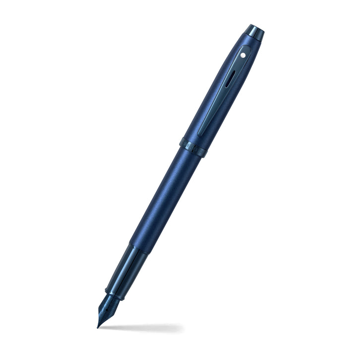 Sheaffer 100 E9371 Satin Blue With PVD Blue Trims Fountain Pen (WW30) — Sheaffer fountain pen — precision nib writing instrument, at Cityluxe Singapore stationery store