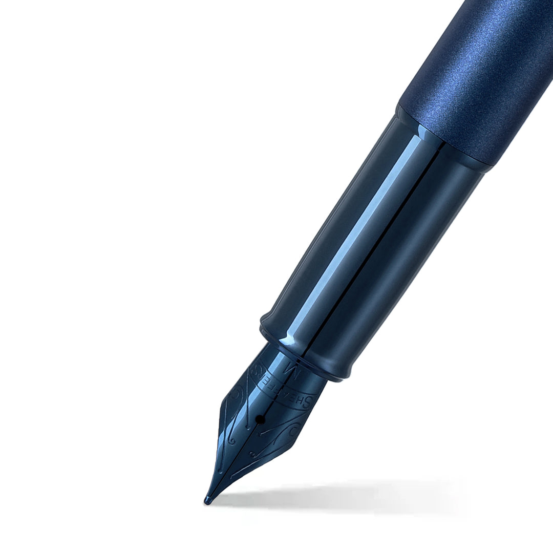 Sheaffer 100 E9371 Satin Blue With PVD Blue Trims Fountain Pen (WW30) — Sheaffer fountain pen — precision nib writing instrument, at Cityluxe Singapore stationery store