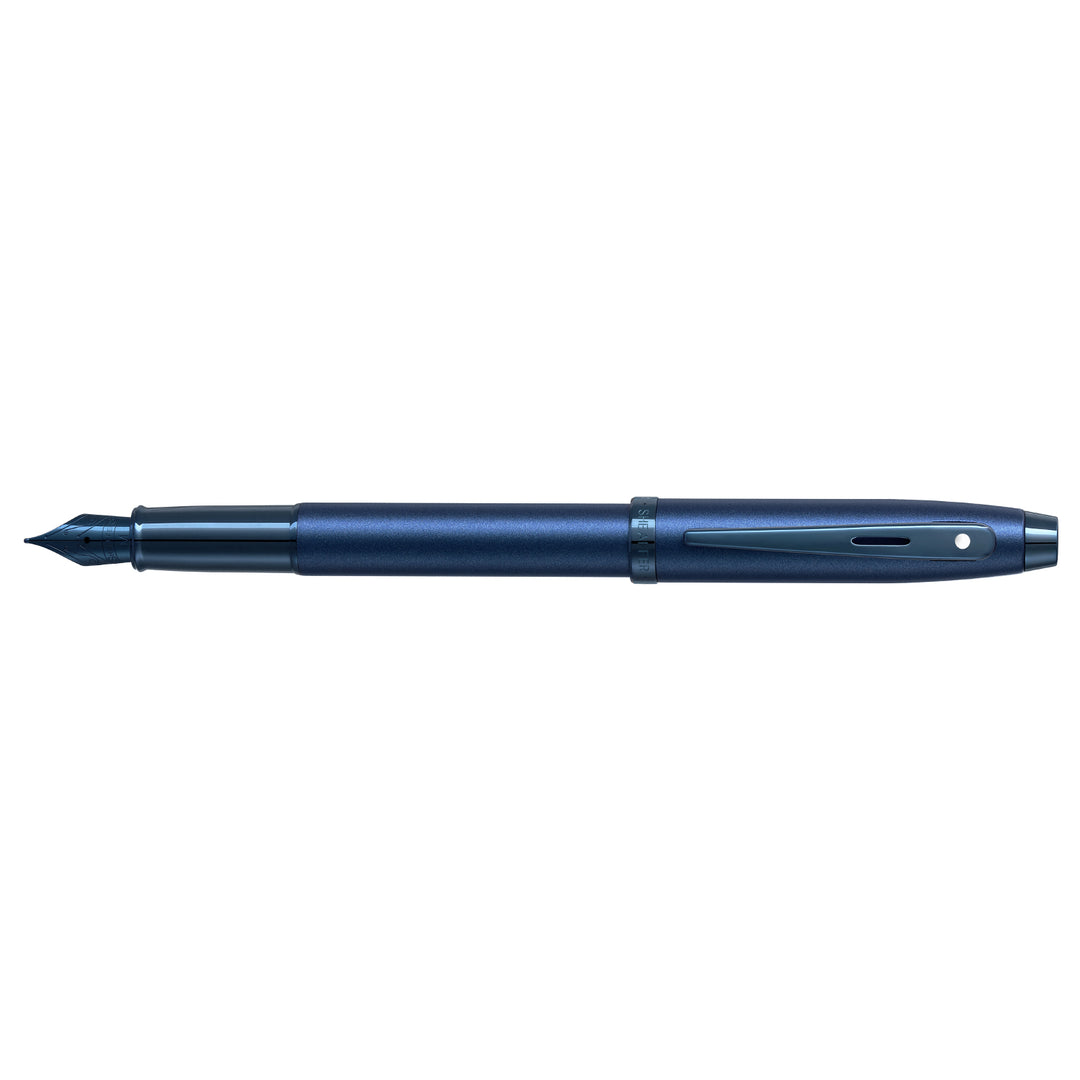 Sheaffer 100 E9371 Satin Blue With PVD Blue Trims Fountain Pen (WW30) — Sheaffer fountain pen — precision nib writing instrument, at Cityluxe Singapore stationery store