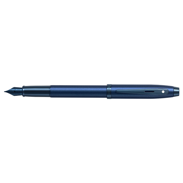 Sheaffer 100 E9371 Satin Blue With PVD Blue Trims Fountain Pen (WW30) — Sheaffer fountain pen — precision nib writing instrument, at Cityluxe Singapore stationery store