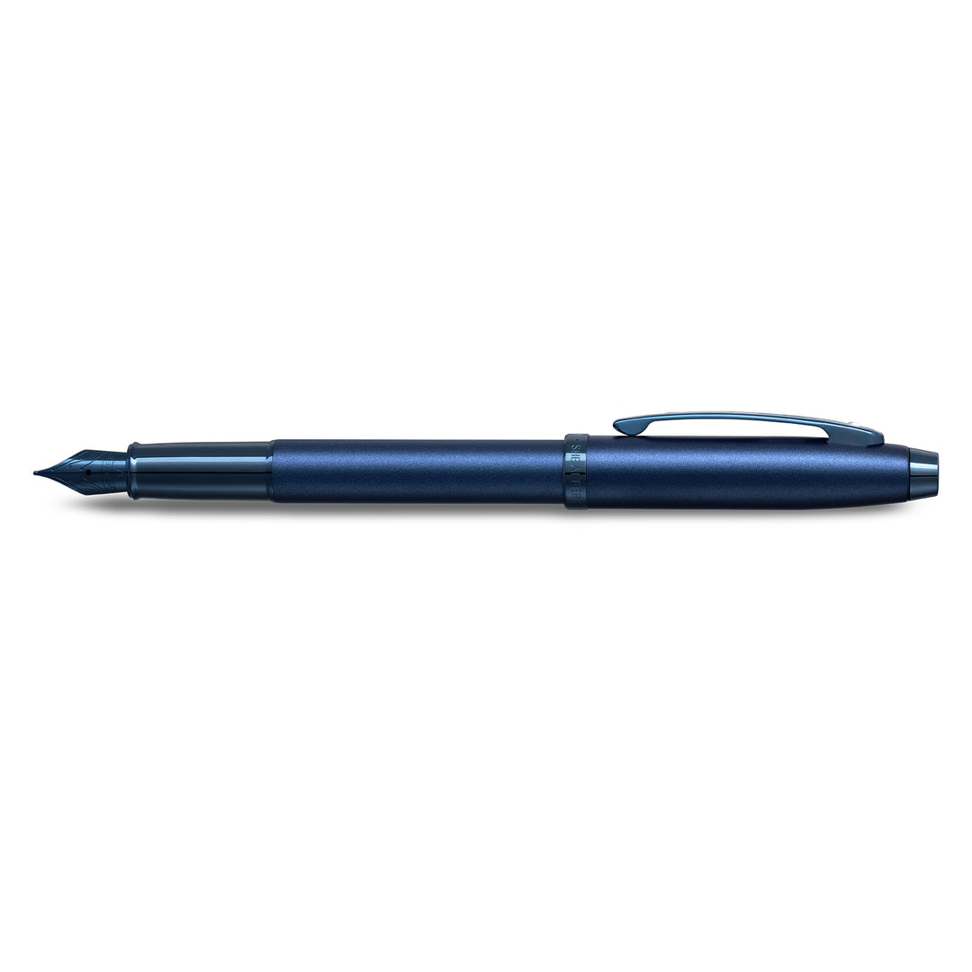 Sheaffer 100 E9371 Satin Blue With PVD Blue Trims Fountain Pen (WW30) — Sheaffer fountain pen — precision nib writing instrument, at Cityluxe Singapore stationery store
