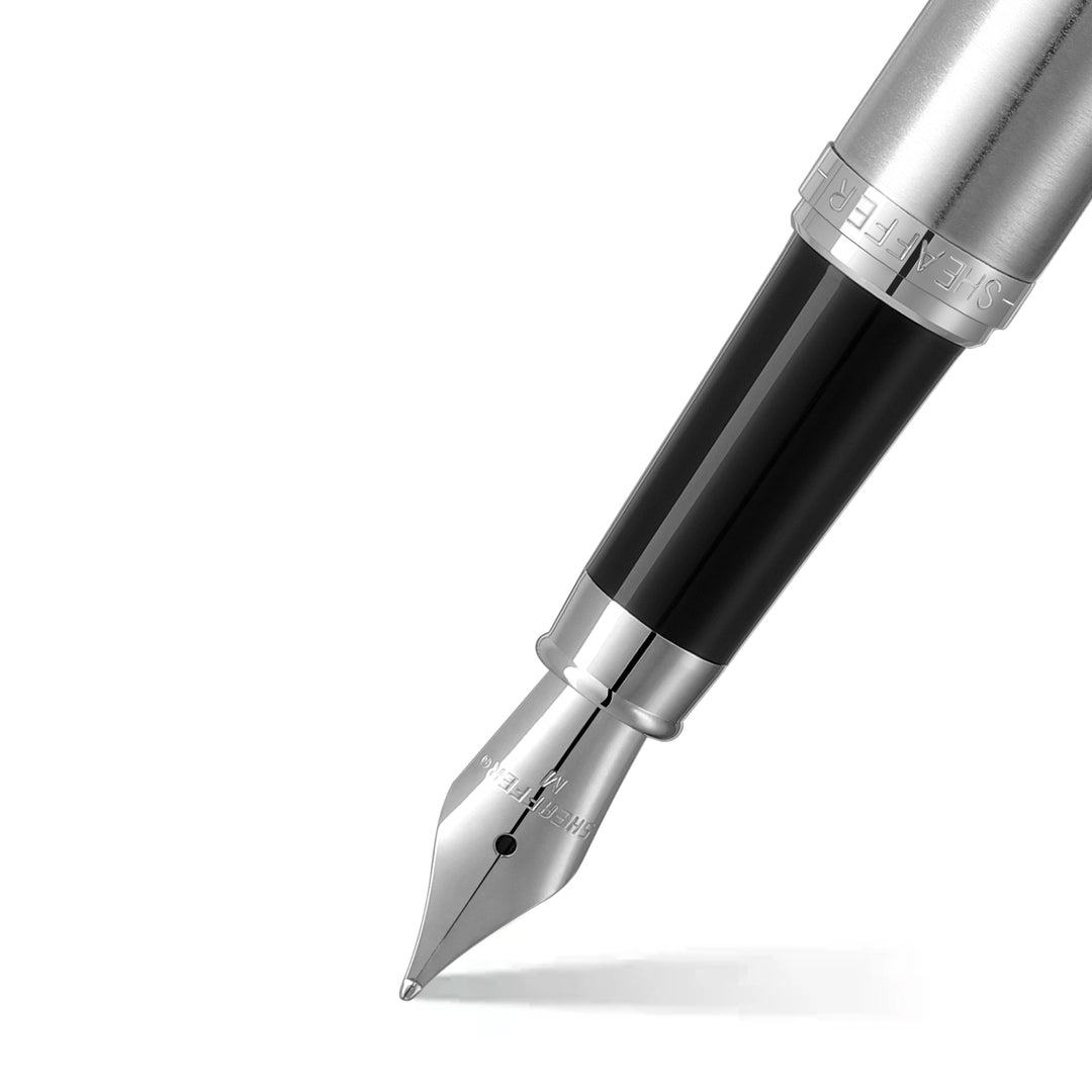 Sheaffer VFM 9426 Brushed Chrome Fountain Pen With Chrome Trim in Medium Nib (WW31) — Sheaffer fountain pen — precision nib writing instrument, at Cityluxe Singapore stationery store