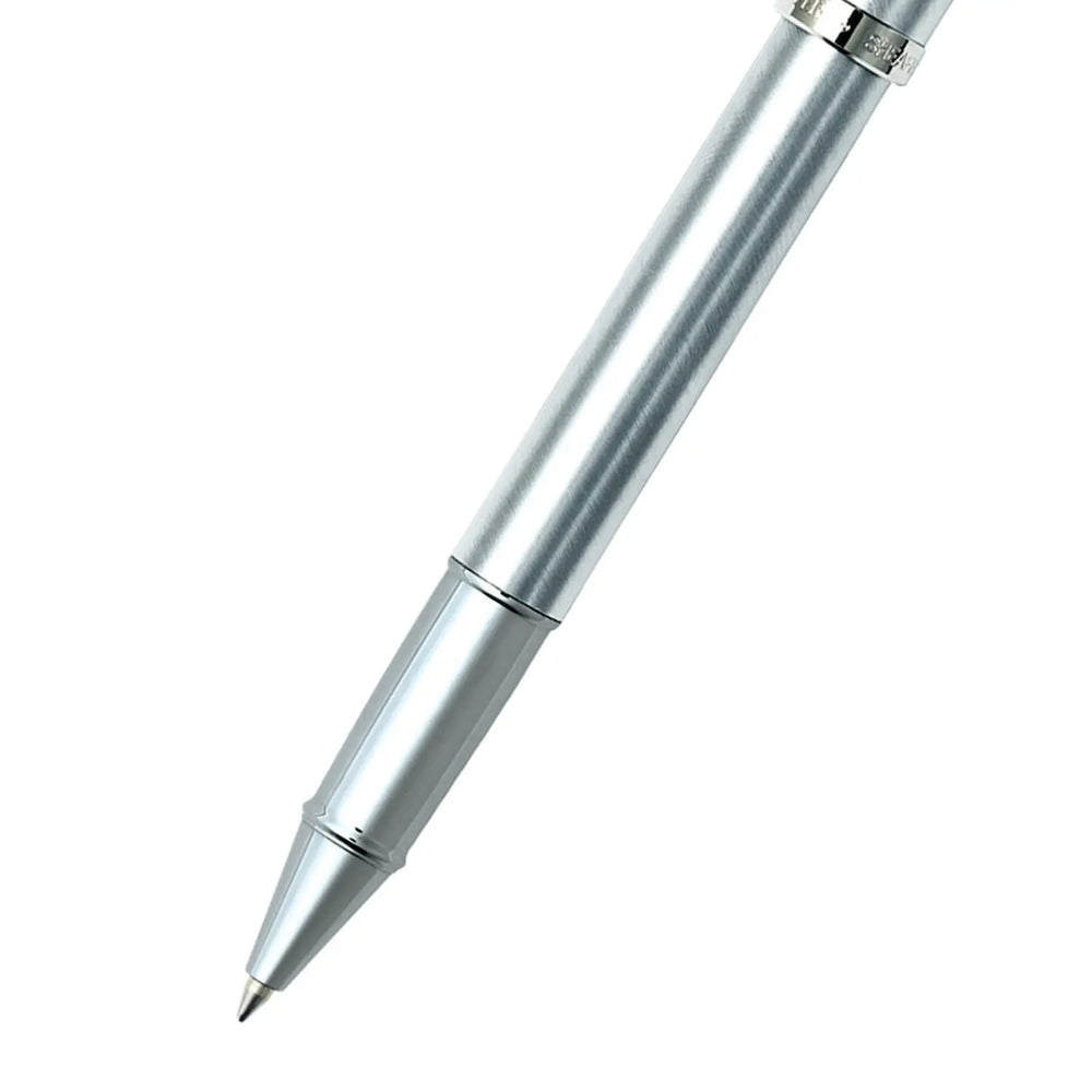 Sheaffer 100 E9306 Brushed Chrome With Chrome Plated Trims Rollerball Pen (WW30) — Sheaffer rollerball pen — fluid gel ink writing instrument, at Cityluxe Singapore