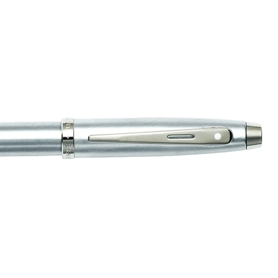 Sheaffer 100 E9306 Brushed Chrome With Chrome Plated Trims Rollerball Pen (WW30) — Sheaffer rollerball pen — fluid gel ink writing instrument, at Cityluxe Singapore