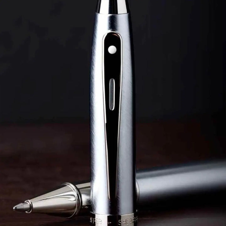 Sheaffer 100 E9306 Brushed Chrome With Chrome Plated Trims Rollerball Pen (WW30) — Sheaffer rollerball pen — fluid gel ink writing instrument, at Cityluxe Singapore