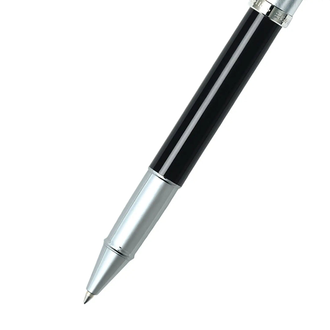 Sheaffer 100 E9313 Glossy Black Barrel Brushed Chrome Cap Rollerball Pen (WW30) — Sheaffer rollerball pen — fluid gel ink writing instrument, at Cityluxe Singapore