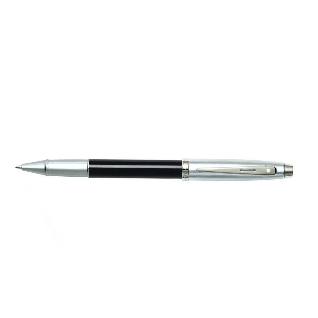 Sheaffer 100 E9313 Glossy Black Barrel Brushed Chrome Cap Rollerball Pen (WW30) — Sheaffer rollerball pen — fluid gel ink writing instrument, at Cityluxe Singapore