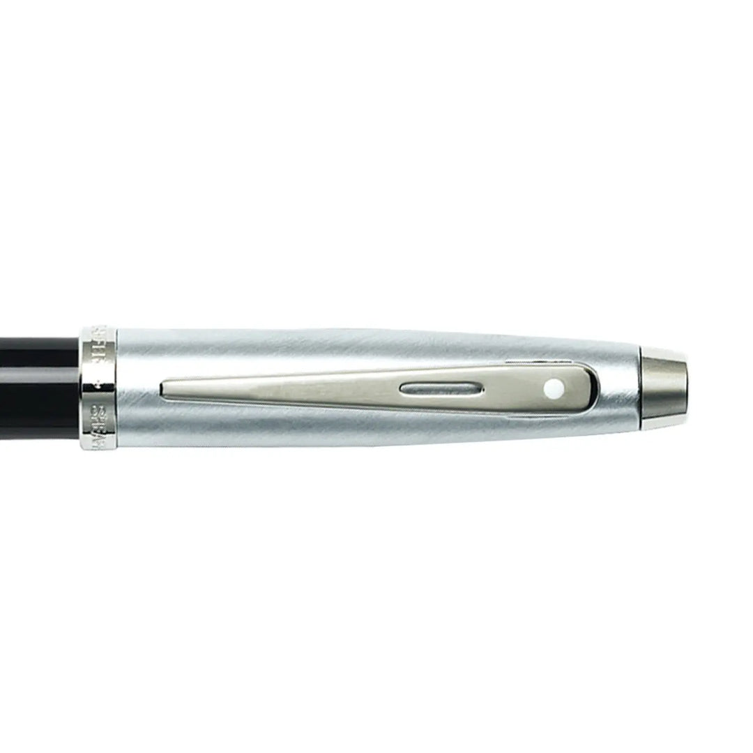 Sheaffer 100 E9313 Glossy Black Barrel Brushed Chrome Cap Rollerball Pen (WW30) — Sheaffer rollerball pen — fluid gel ink writing instrument, at Cityluxe Singapore