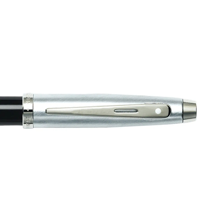 Sheaffer 100 E9313 Glossy Black Barrel Brushed Chrome Cap Rollerball Pen (WW30) — Sheaffer rollerball pen — fluid gel ink writing instrument, at Cityluxe Singapore