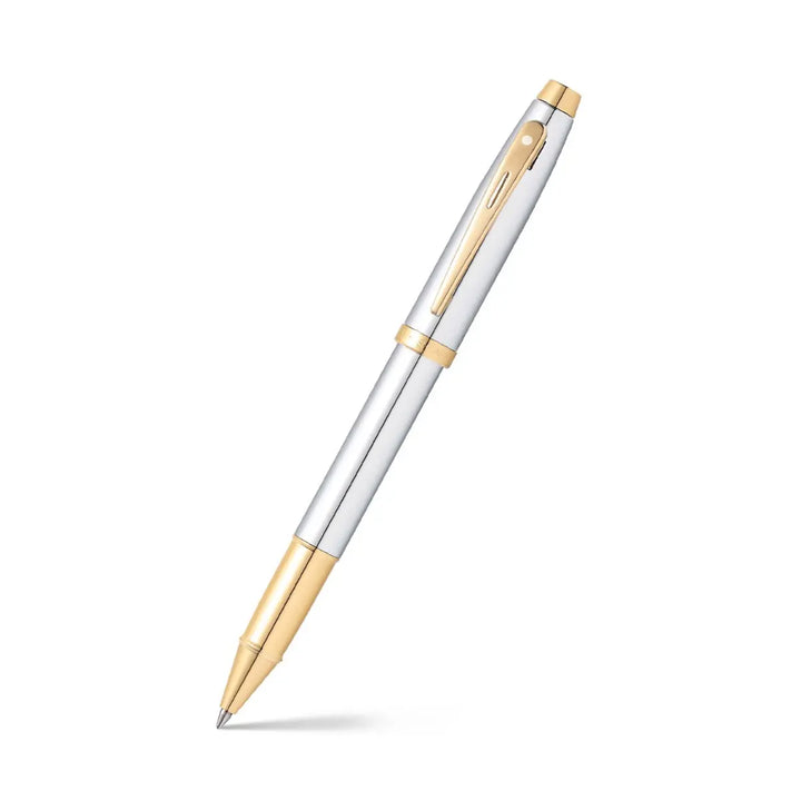 Sheaffer 100 E9340 Bright Chrome With Gold Trims Rollerball Pen (WW30) — Sheaffer rollerball pen — fluid gel ink writing instrument, at Cityluxe Singapore