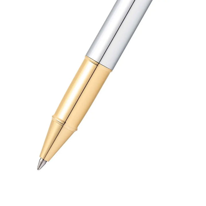 Sheaffer 100 E9340 Bright Chrome With Gold Trims Rollerball Pen (WW30) — Sheaffer rollerball pen — fluid gel ink writing instrument, at Cityluxe Singapore