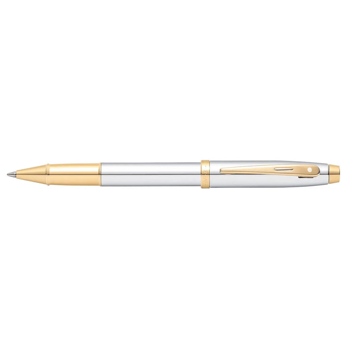 Sheaffer 100 E9340 Bright Chrome With Gold Trims Rollerball Pen (WW30) — Sheaffer rollerball pen — fluid gel ink writing instrument, at Cityluxe Singapore