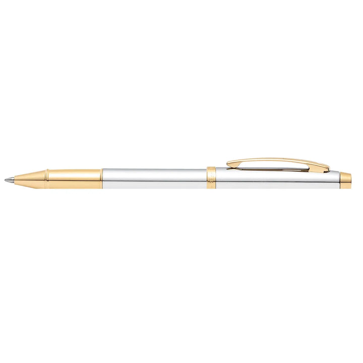 Sheaffer 100 E9340 Bright Chrome With Gold Trims Rollerball Pen (WW30) — Sheaffer rollerball pen — fluid gel ink writing instrument, at Cityluxe Singapore