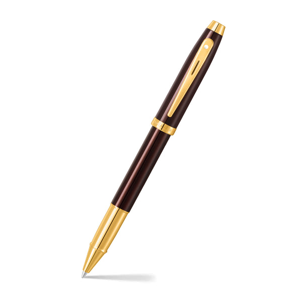 Sheaffer 100 E9370 Glossy Coffee Brown With PVD Gold-Tone Trim Rollerball Pen (WW30) — Sheaffer rollerball pen — fluid gel ink writing instrument, at Cityluxe Singapore