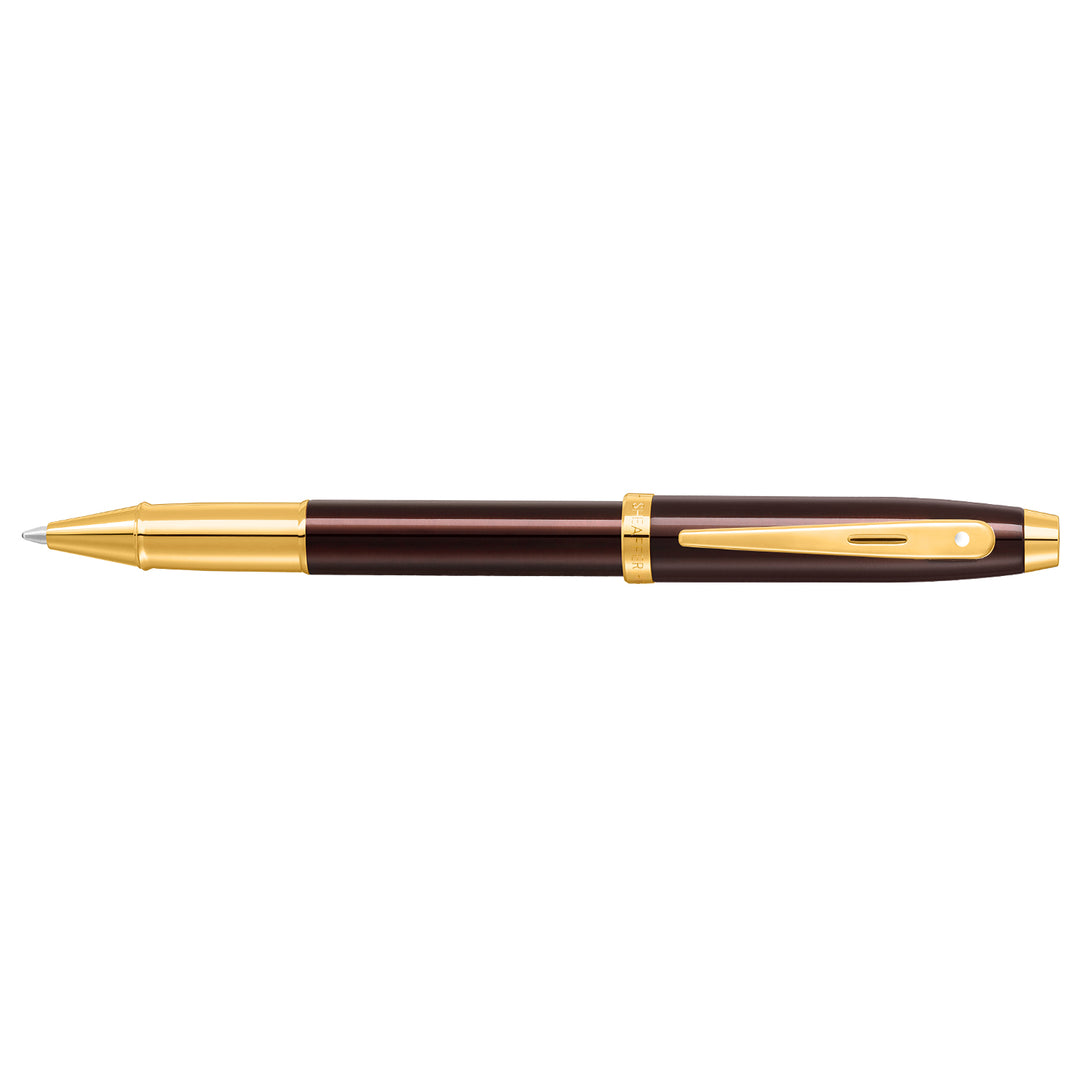 Sheaffer 100 E9370 Glossy Coffee Brown With PVD Gold-Tone Trim Rollerball Pen (WW30)