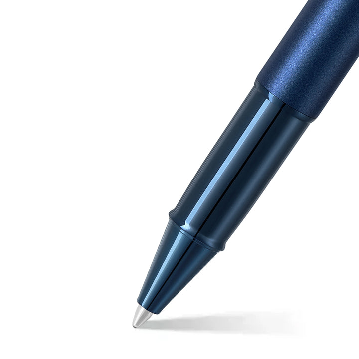Sheaffer 100 E9371 Satin Blue With PVD Blue Trims Rollerball Pen (WW30) — Sheaffer rollerball pen — fluid gel ink writing instrument, at Cityluxe Singapore