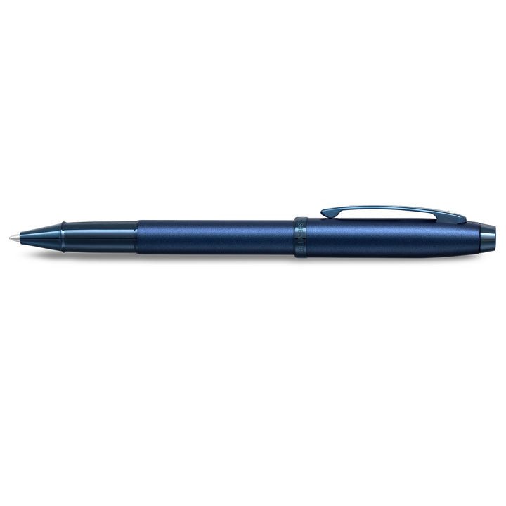Sheaffer 100 E9371 Satin Blue With PVD Blue Trims Rollerball Pen (WW30) — Sheaffer rollerball pen — fluid gel ink writing instrument, at Cityluxe Singapore