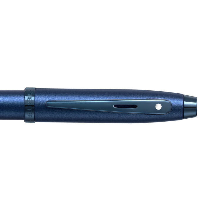 Sheaffer 100 E9371 Satin Blue With PVD Blue Trims Rollerball Pen (WW30) — Sheaffer rollerball pen — fluid gel ink writing instrument, at Cityluxe Singapore
