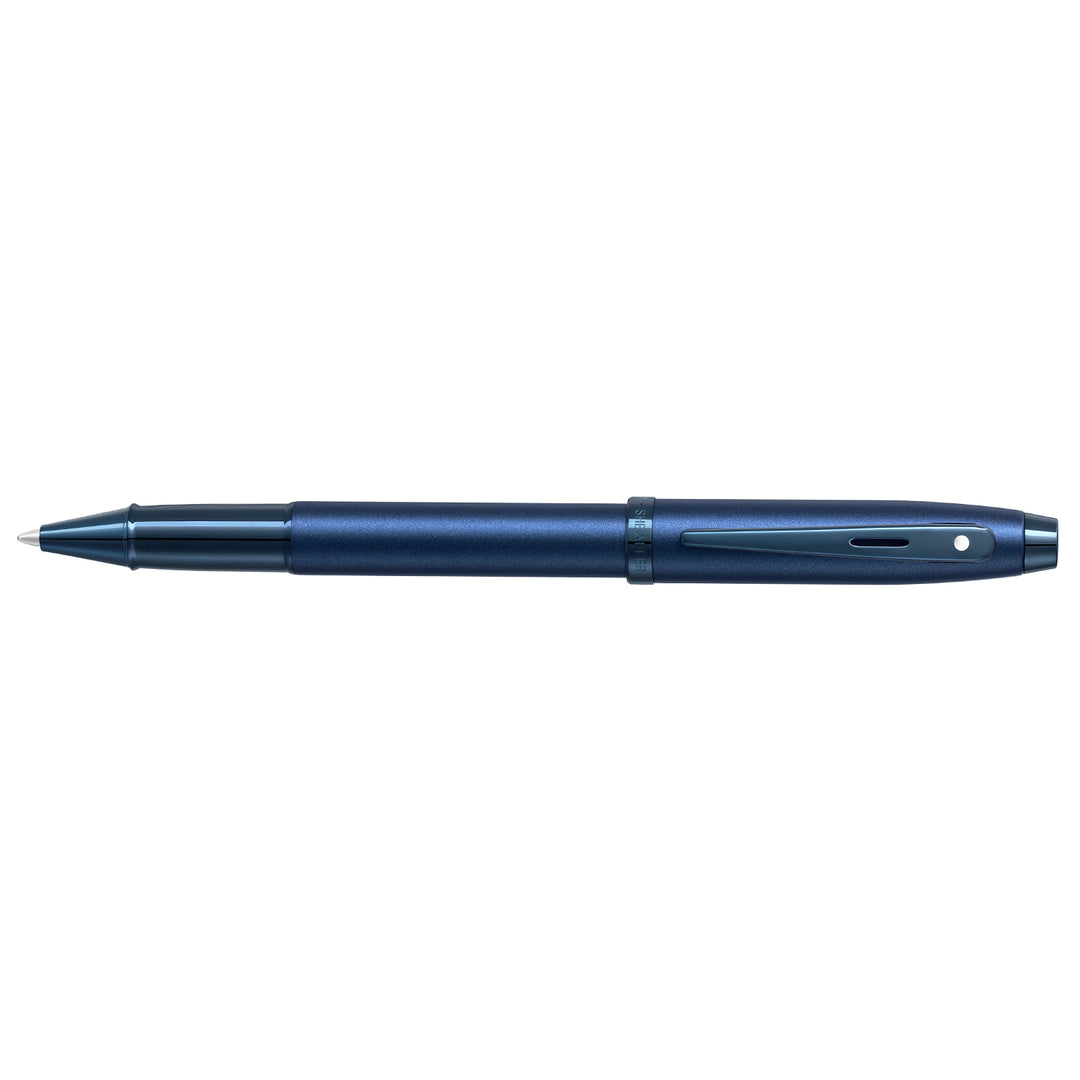 Sheaffer 100 E9371 Satin Blue With PVD Blue Trims Rollerball Pen (WW30) — Sheaffer rollerball pen — fluid gel ink writing instrument, at Cityluxe Singapore