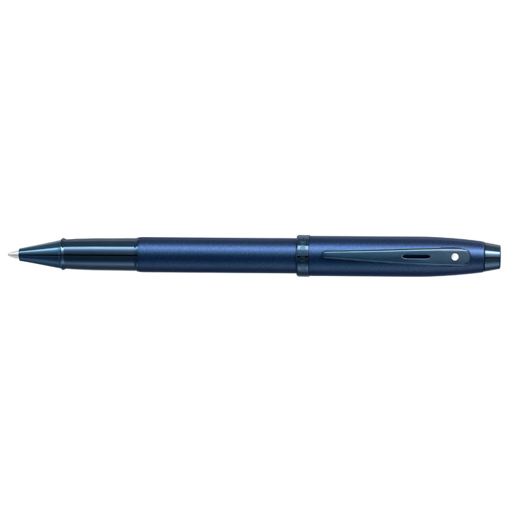 Sheaffer 100 E9371 Satin Blue With PVD Blue Trims Rollerball Pen (WW30) — Sheaffer rollerball pen — fluid gel ink writing instrument, at Cityluxe Singapore