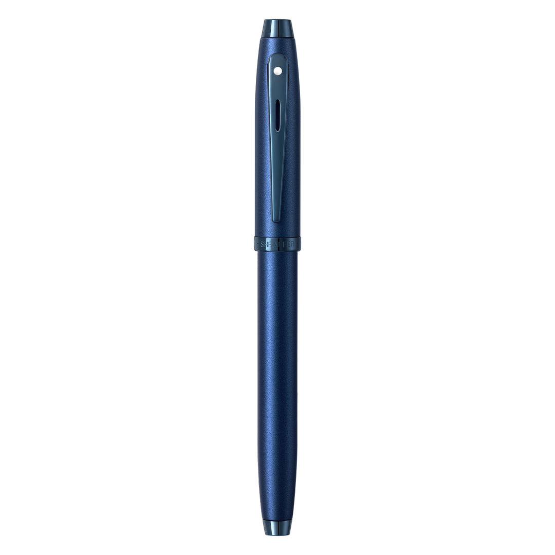 Sheaffer 100 E9371 Satin Blue With PVD Blue Trims Rollerball Pen (WW30) — Sheaffer rollerball pen — fluid gel ink writing instrument, at Cityluxe Singapore