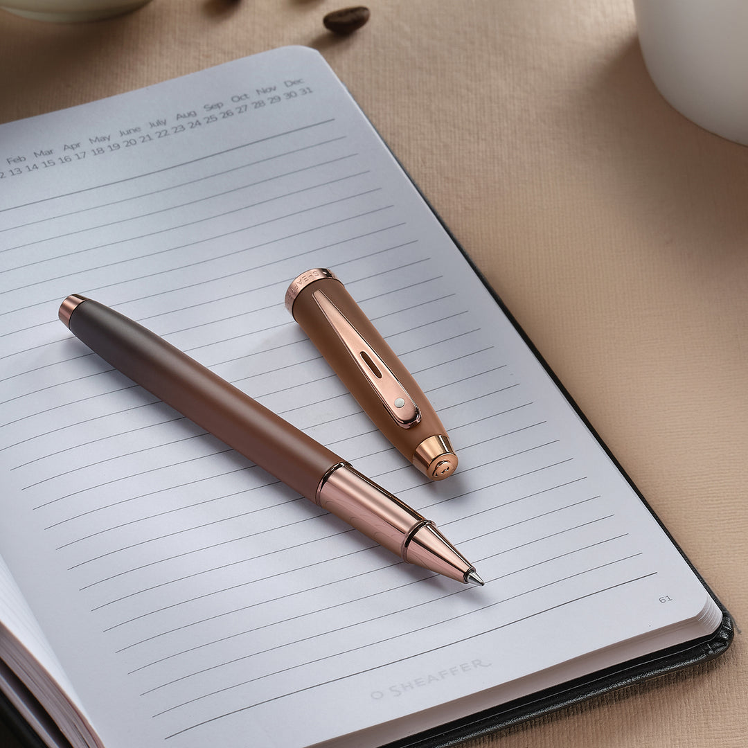 Sheaffer 100 E9374 Coffee Edition With PVD Trims Rollerball Pen (WW30 Coffee) — Sheaffer rollerball pen — fluid gel ink writing instrument, at Cityluxe Singapore