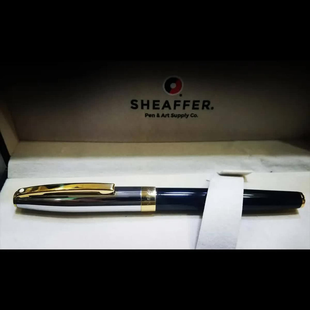 Sheaffer SAGARIS E9475 Gloss Black Barrel and Chrome Cap With Gold Tone Trim Rollerball Pen  (WW30) — Sheaffer rollerball pen — fluid gel ink writing instrument, at Cityluxe Singapore