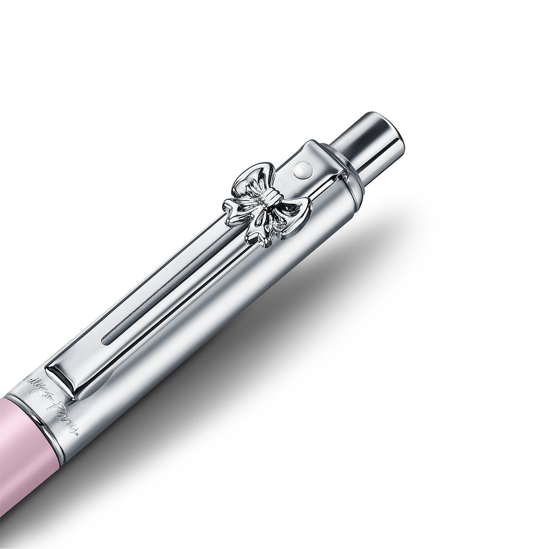 Sheaffer Sentinel Emily in Paris 321 Pink Matte Finish Ballpoint Pen with Chrome-Plated Trims and Bow-Shaped Clip Emblem — Sheaffer ballpoint pen — reliable smooth-writing everyday pen, at Cityluxe Si