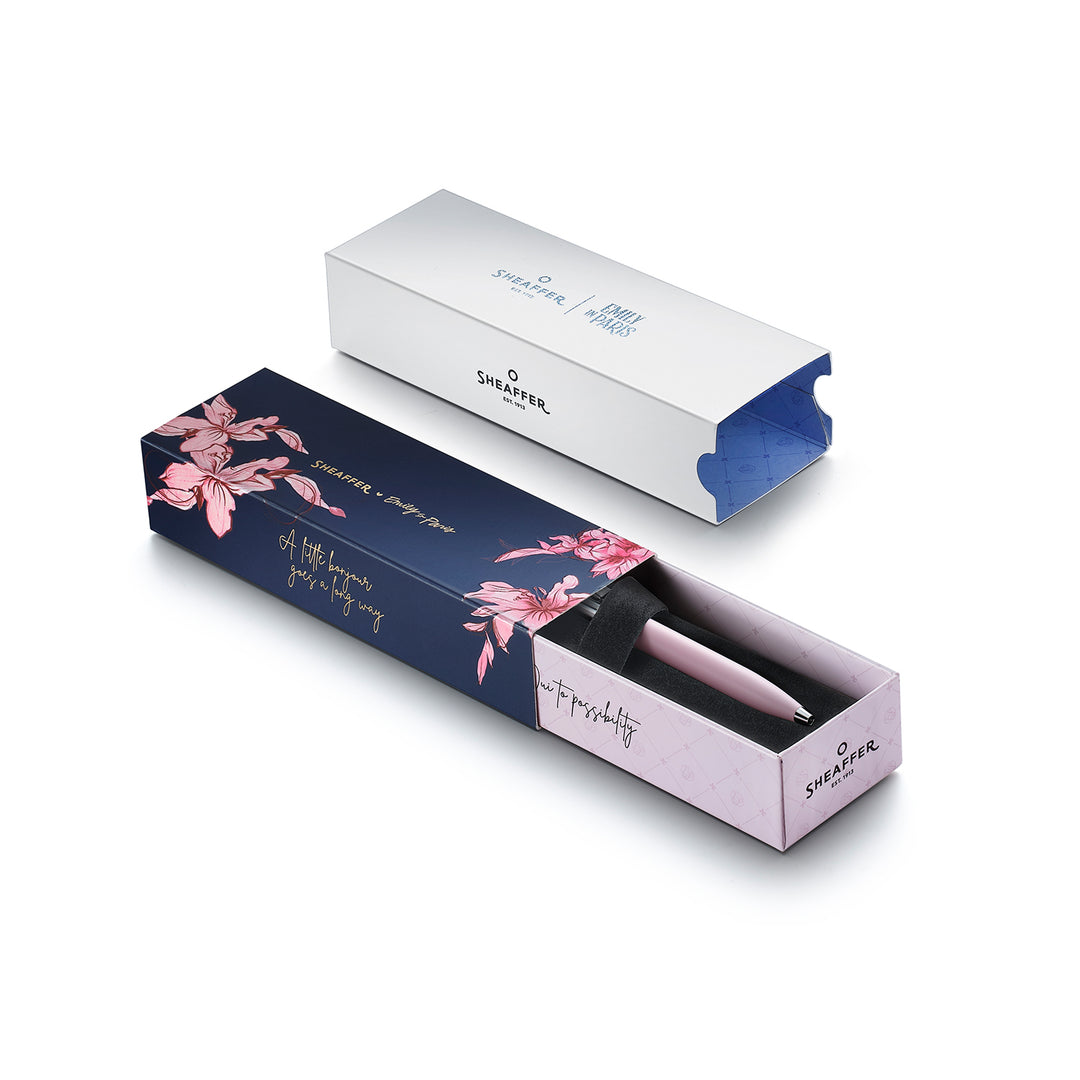 Sheaffer Sentinel Emily in Paris 321 Pink Matte Finish Ballpoint Pen with Chrome-Plated Trims and Bow-Shaped Clip Emblem — Sheaffer ballpoint pen — reliable smooth-writing everyday pen, at Cityluxe Si