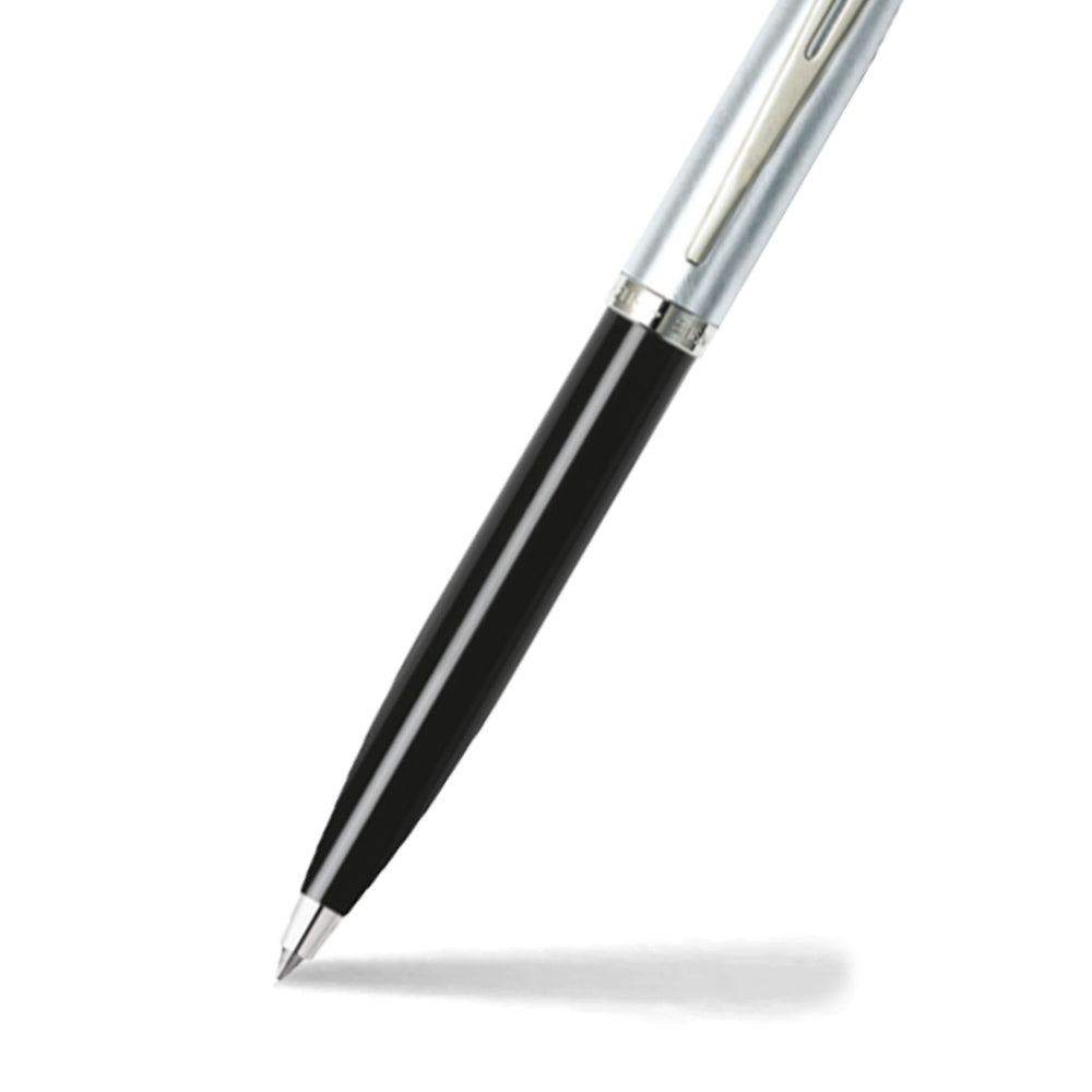 Sheaffer 100 E9313 Glossy Black Barrel Brushed Chrome Cap Ballpoint Pen (WW30) — Sheaffer ballpoint pen — reliable smooth-writing everyday pen, at Cityluxe Singapore