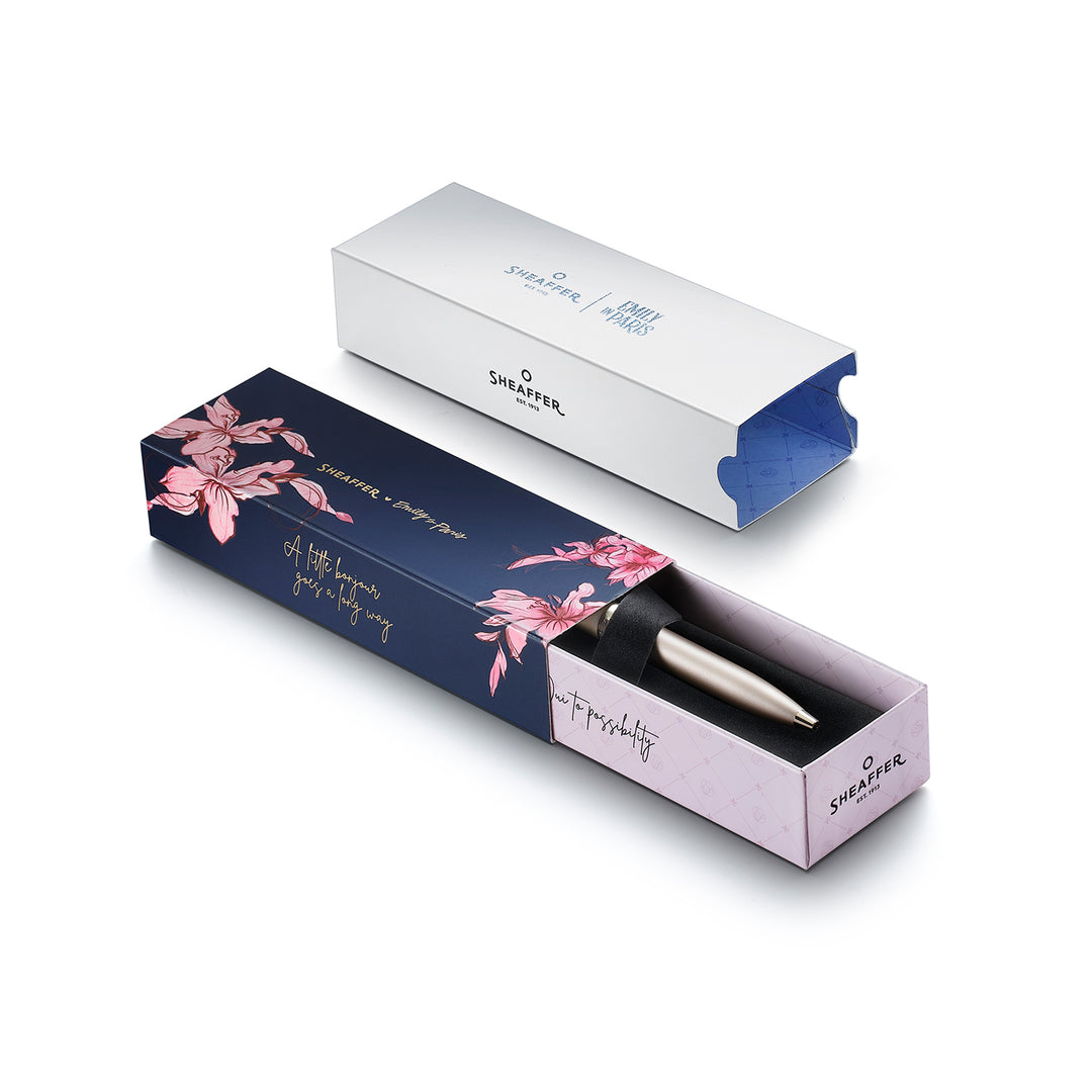 Sheaffer 100 Emily in Paris 9377 Champagne Gold Ballpoint Pen with Champagne Gold Trims and Bow-Shaped Clip Emblem