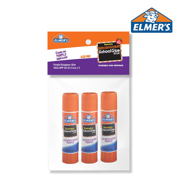 Elmer’s Purple Disappear Glue Stick DPP 6G (0.21oz) Bundle of 3
