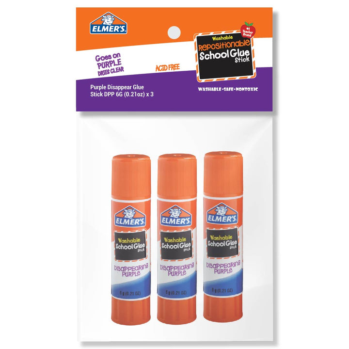 Elmer’s Purple Disappear Glue Stick DPP 6G (0.21oz) Bundle of 3