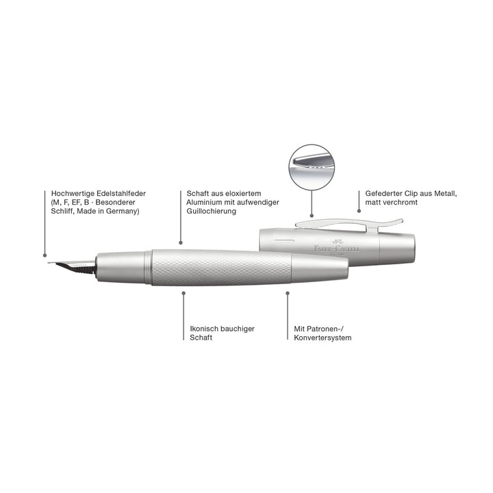 Faber-Castell Emotion Fountain Pen Pure Silver Anodized Aluminum