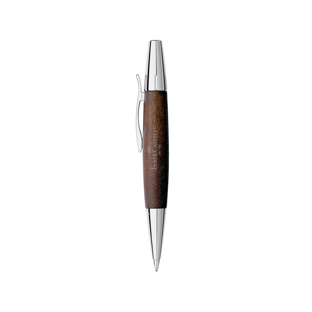 Faber-Castell E-Motion Twist Ballpoint Pen Pearwood Dark Brown Chrome Metal — Faber-Castell ballpoint pen — reliable smooth-writing everyday pen, at Cityluxe Singapore
