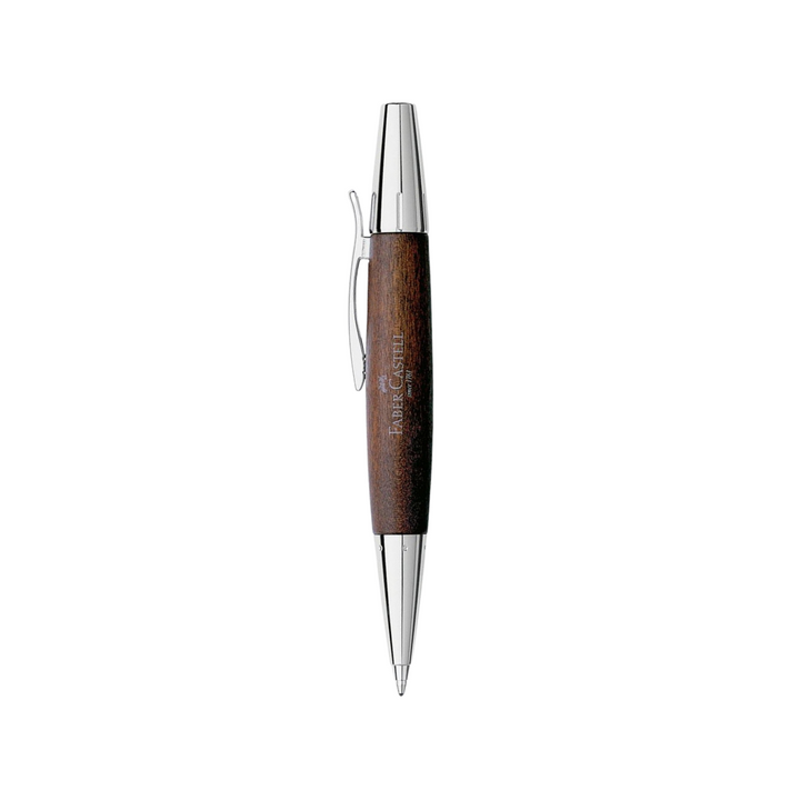 Faber-Castell E-Motion Twist Ballpoint Pen Pearwood Dark Brown Chrome Metal — Faber-Castell ballpoint pen — reliable smooth-writing everyday pen, at Cityluxe Singapore