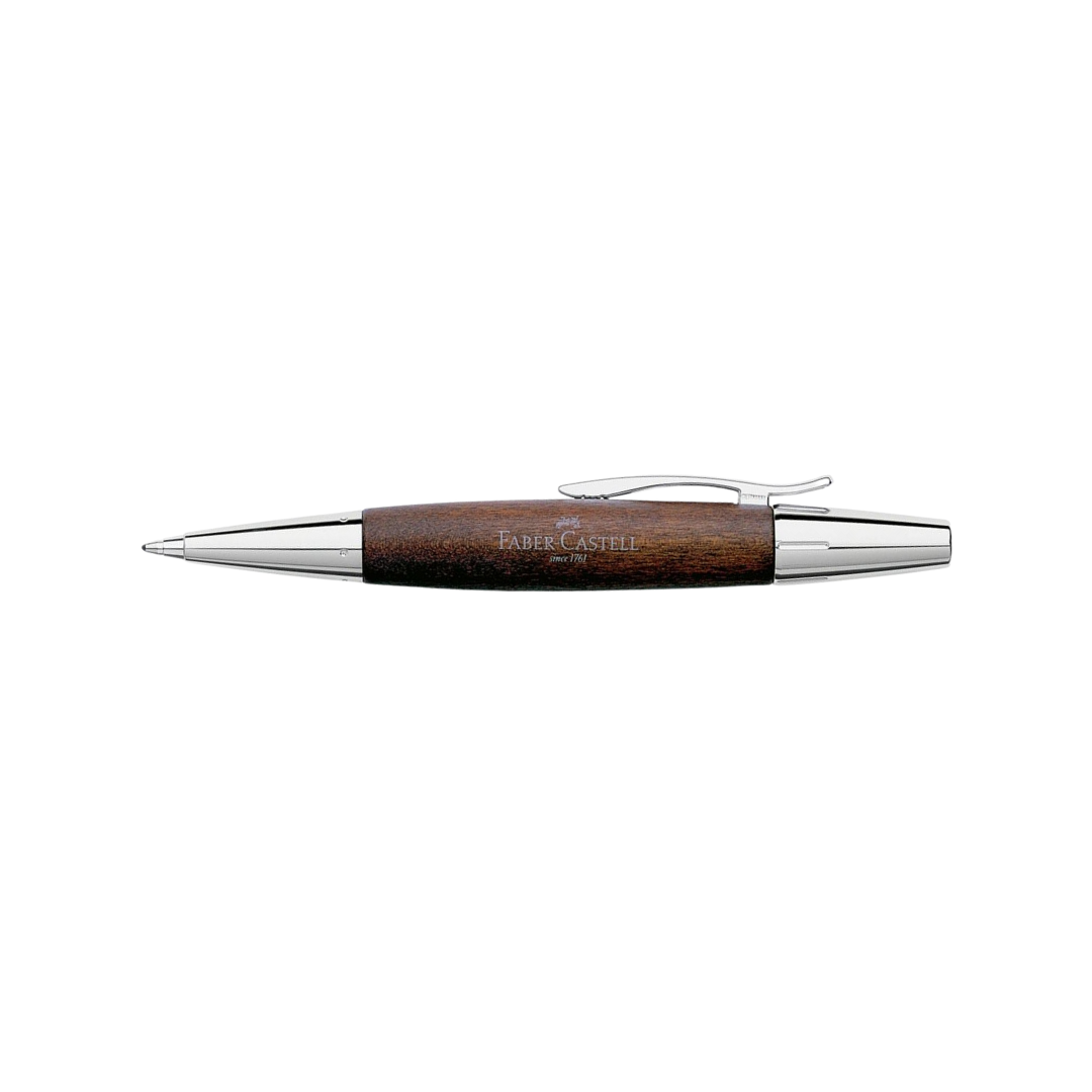 Faber-Castell E-Motion Twist Ballpoint Pen Pearwood Dark Brown Chrome Metal — Faber-Castell ballpoint pen — reliable smooth-writing everyday pen, at Cityluxe Singapore